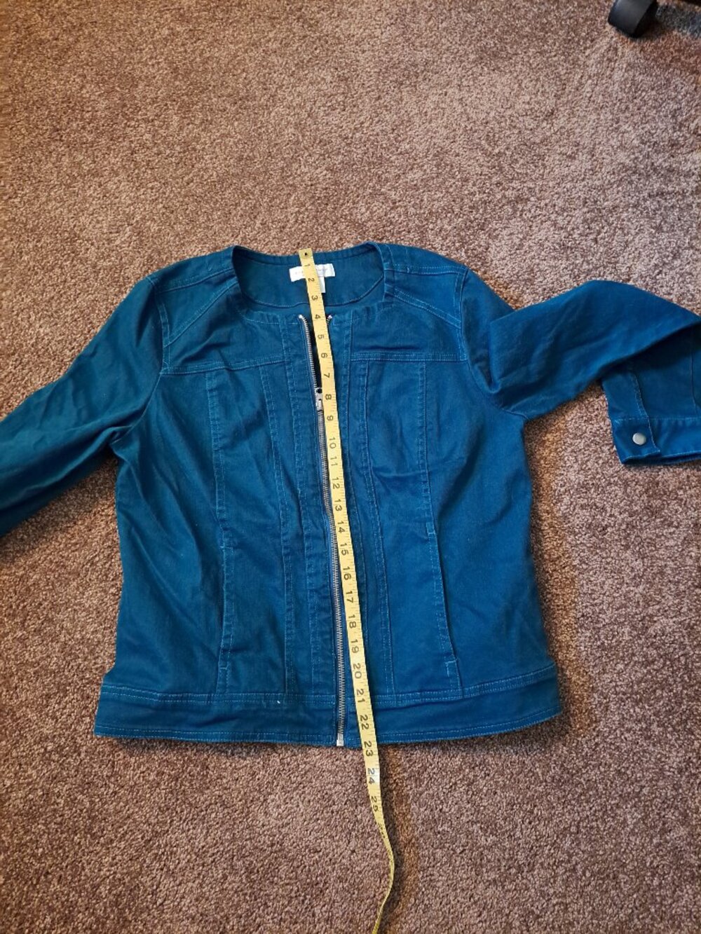 Christopher Banks Collarless Zip Front Dark Teal Denim Jacket,Chore Coat - Picture 8 of 8